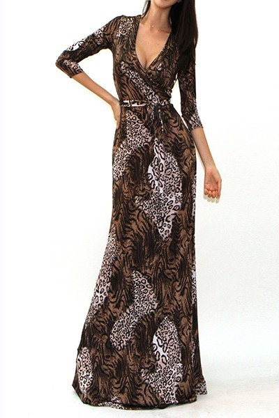 All Eyes On Me Collection-multi print 3/4 sleeve maxi dress