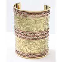 Elephant Engraved Long Gold Cuff