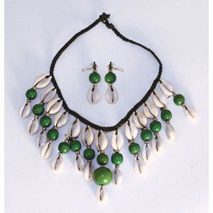Cowrie Shell Jewelry Set - Dark Green