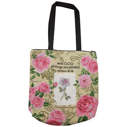 With God Roses Woven Tote Bag