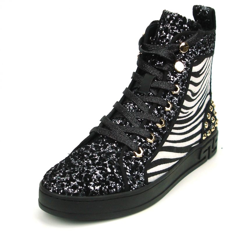 Black-Zebra Black Sole High Top Sneakers