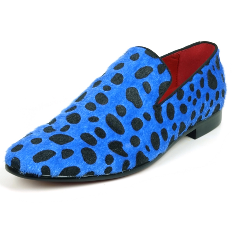 Loafer-Black Blue Leopard Print Pony Hair Slip On Loafer