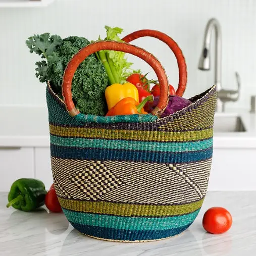 Large Green Yikene U-Shopper - Ghana Basket 16-19" Across