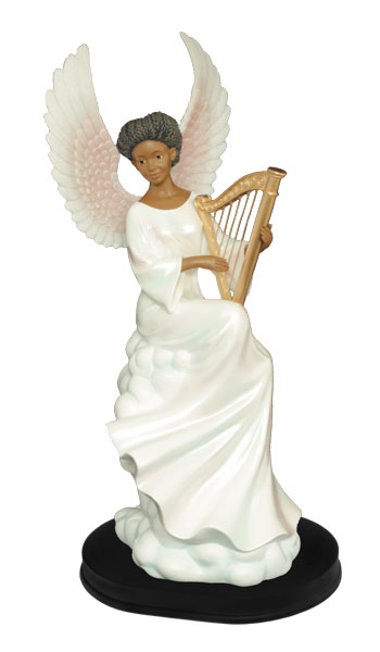 African Angel Heavenly Visions Harp Figurine