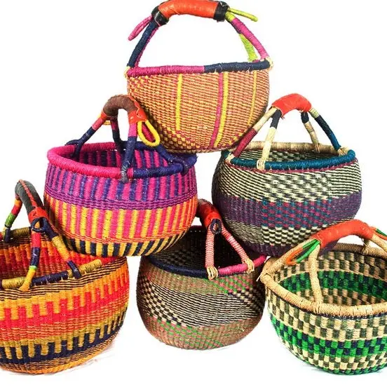 Small African Market Basket Ghana Bolga Assorted 9"-11" Acr