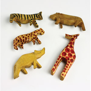 Set Of 5 African Animal Wood Carvings
