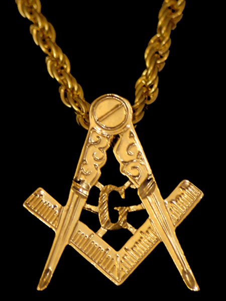 2" masonic logo pendant with chain - gold