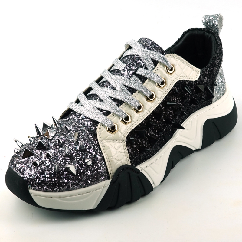 Encore Silver Black Spikes High Top Sneakers