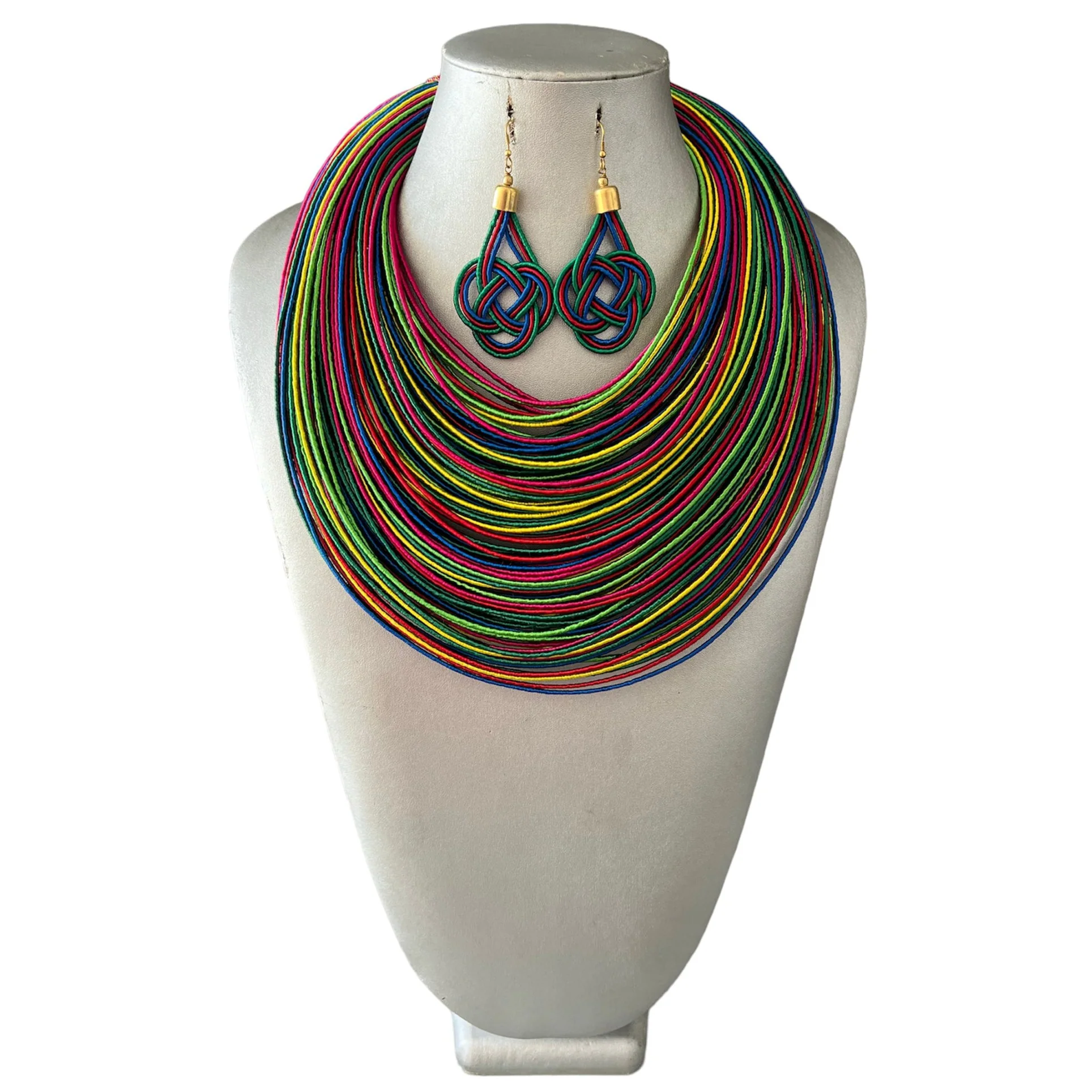 Women's TriColor Layered Necklace with Earrings Set