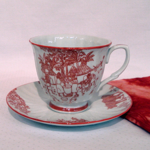 Liberian Cup and Saucer Set-set of 4-Cranberry Red