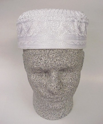 Embroidered Kufi Hat - White