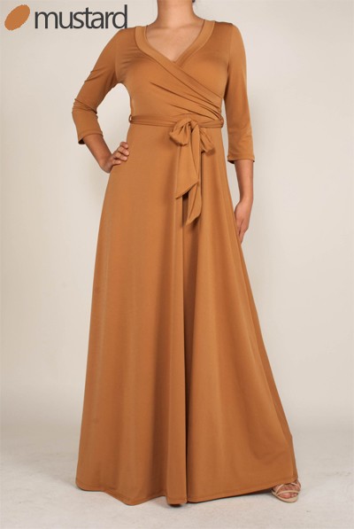 All Eyes On Me Collection- SOLID ITY 3/4 SLEEVES MAXI WRAP DRES