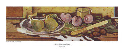 Pears; Plums; Nuts and Knife