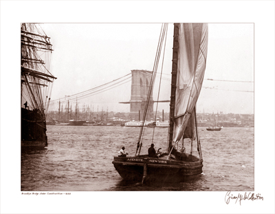 Brooklyn Bridge Under Construction; 1877