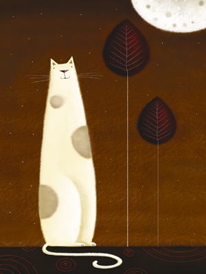 Feline and Two Leaves