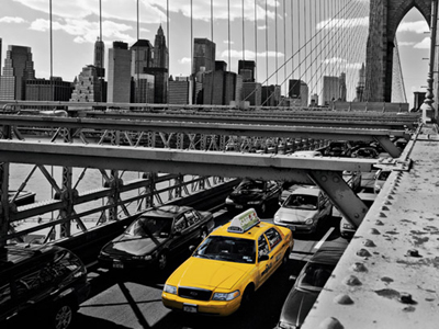 Yellow Cab on Brooklyn Bridge