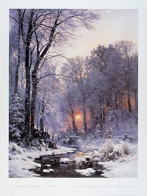 A Twilit Wooded River in the Snow *