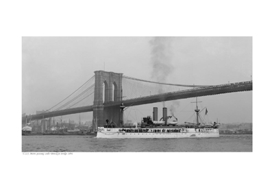 USS Maine Passing Under Brooklyn Bridge; 1896