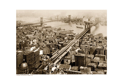 Brooklyn and Manhattan Bridges; 1916 (sepia)