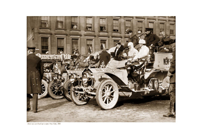 Paris Race Cars Lined Up to Start; New York; 1908 (sepia)