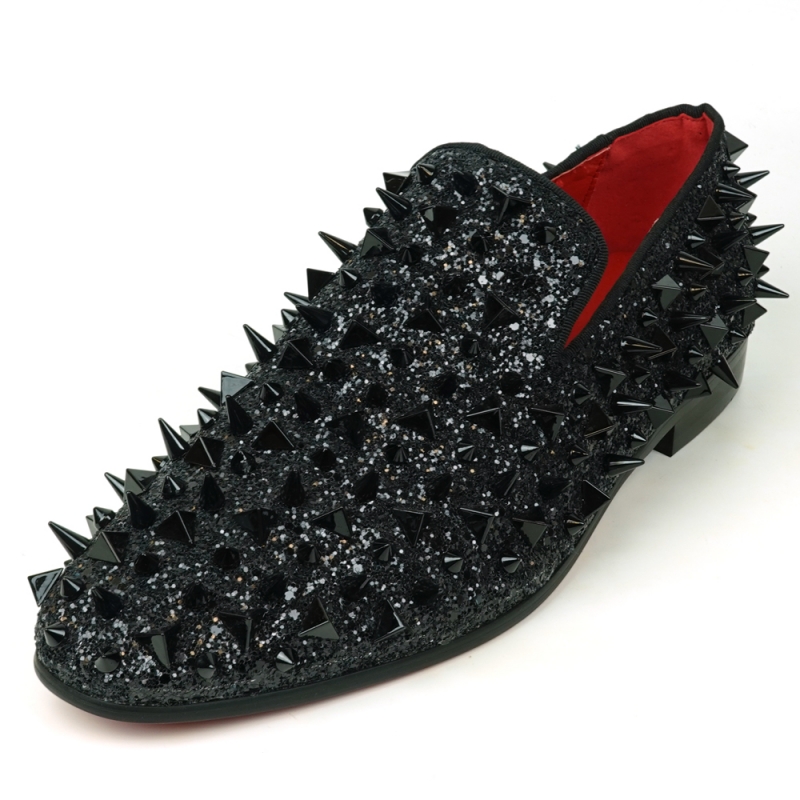 FI-7 Black Glitter Black Spikes Slip on Loafer