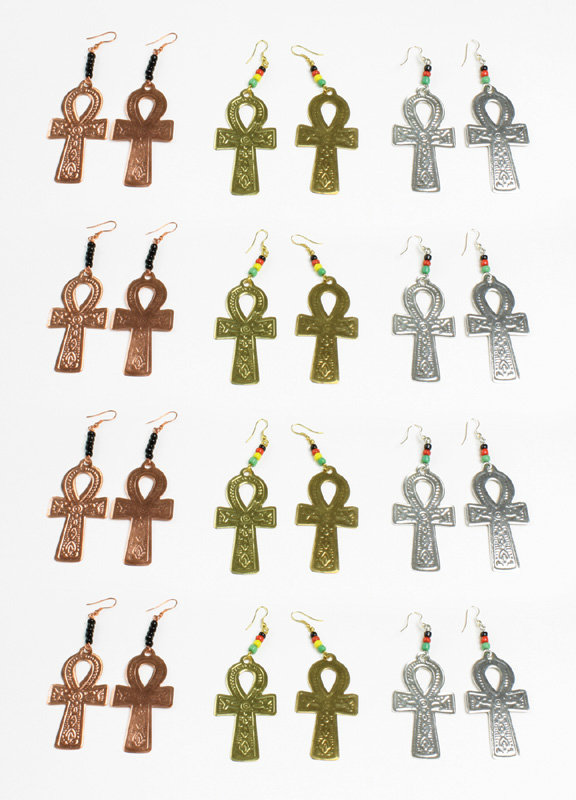 Set Of 12 Metallic Ankh Earrings
