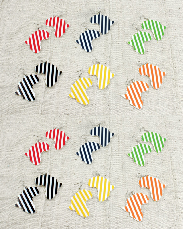 Set Of 12 Striped Africa Shaped Earrings