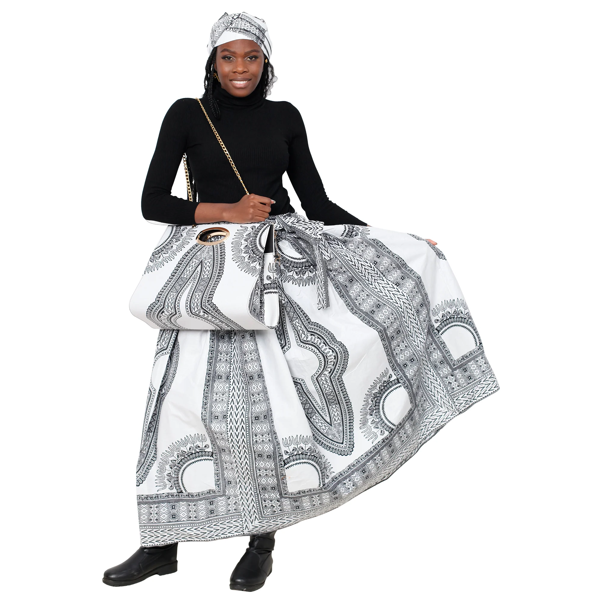 African print Skirt in Dashiki Wax Print with Bag