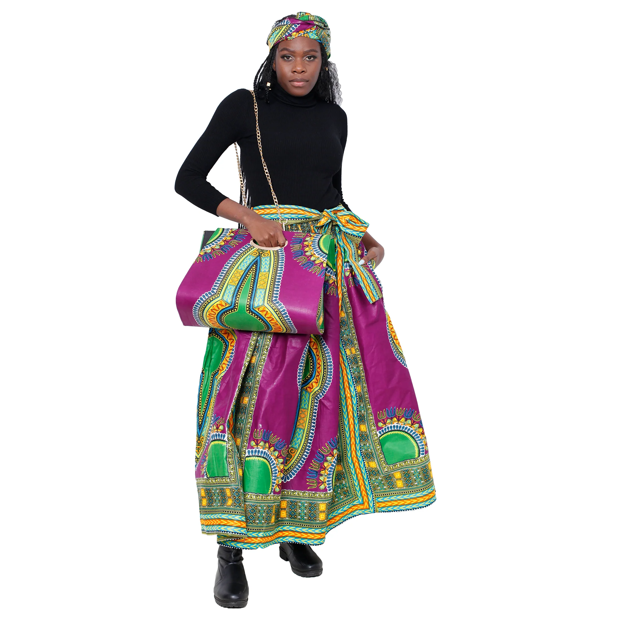 African print Skirt in Dashiki Wax Print with Bag