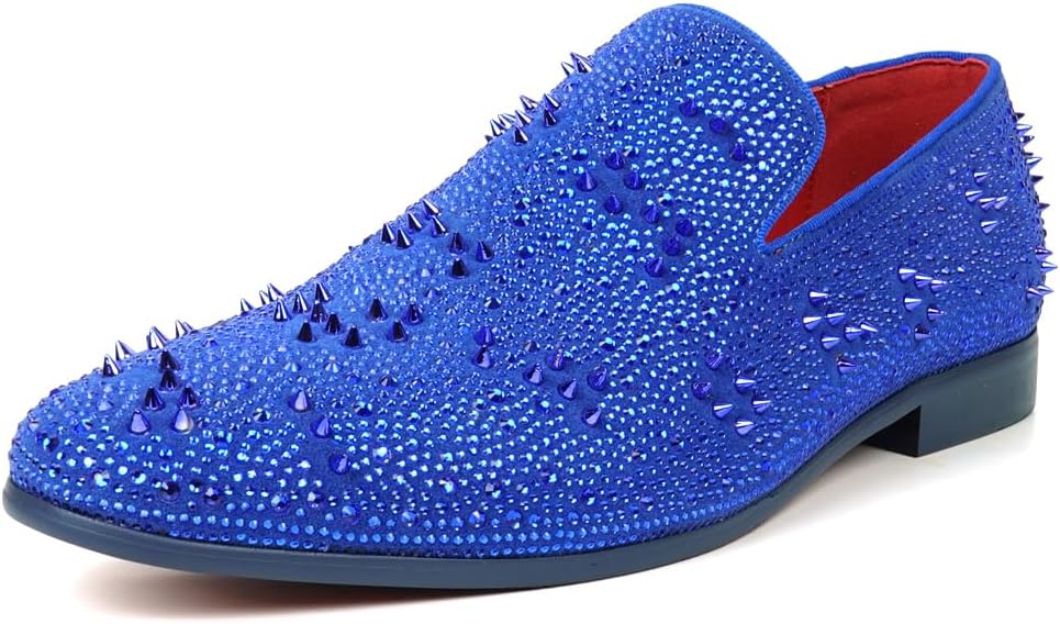 FI-7516 Spikes and Rhinestones Over Suede Slip on Loafer
