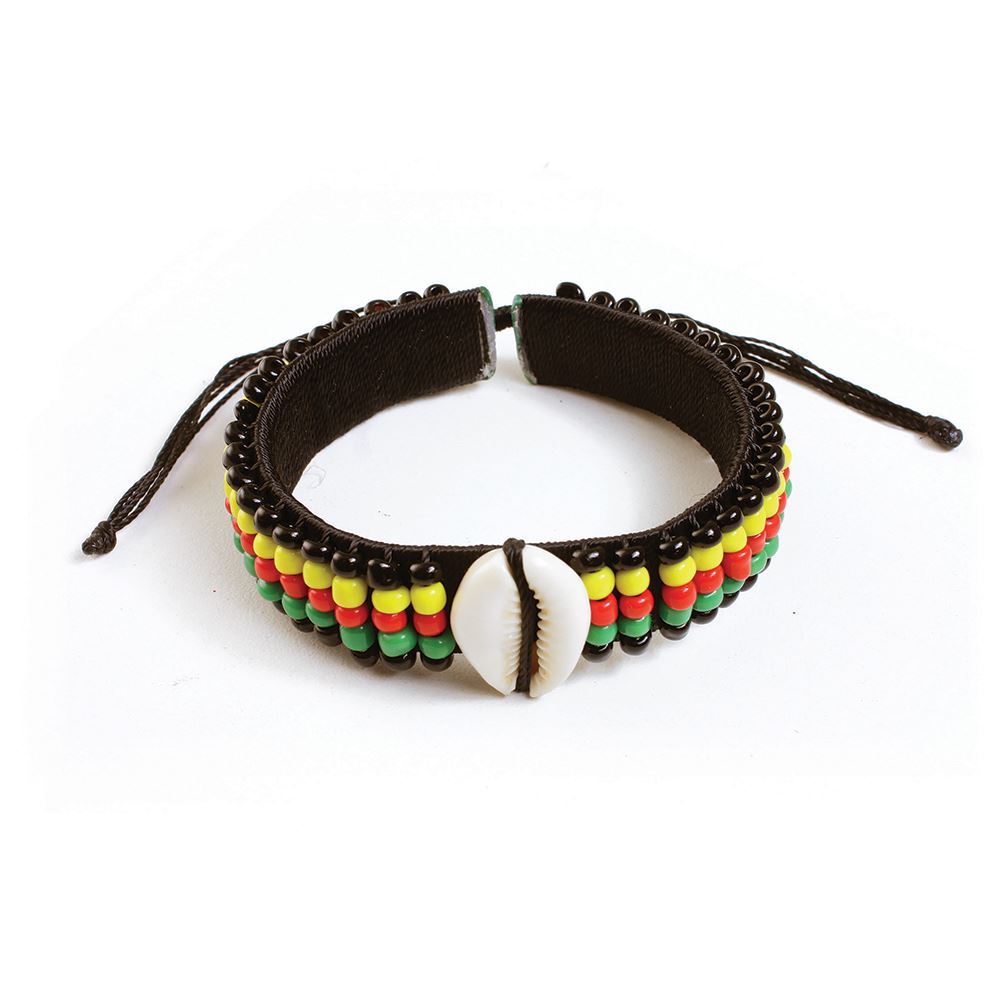 Rasta Bead Cowrie Shell Bracelet