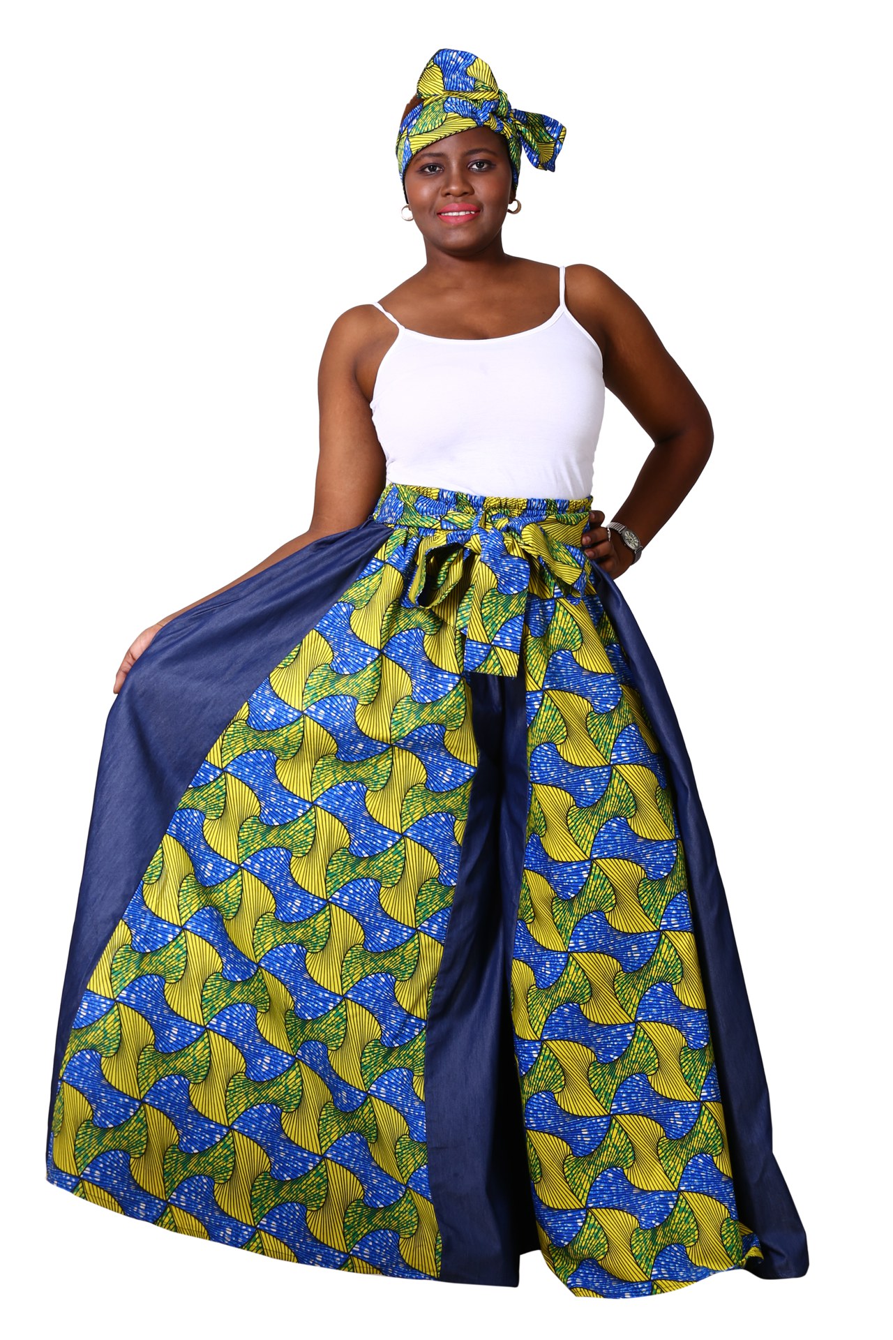 African Palazoo Pants in Wax Prints and Denim