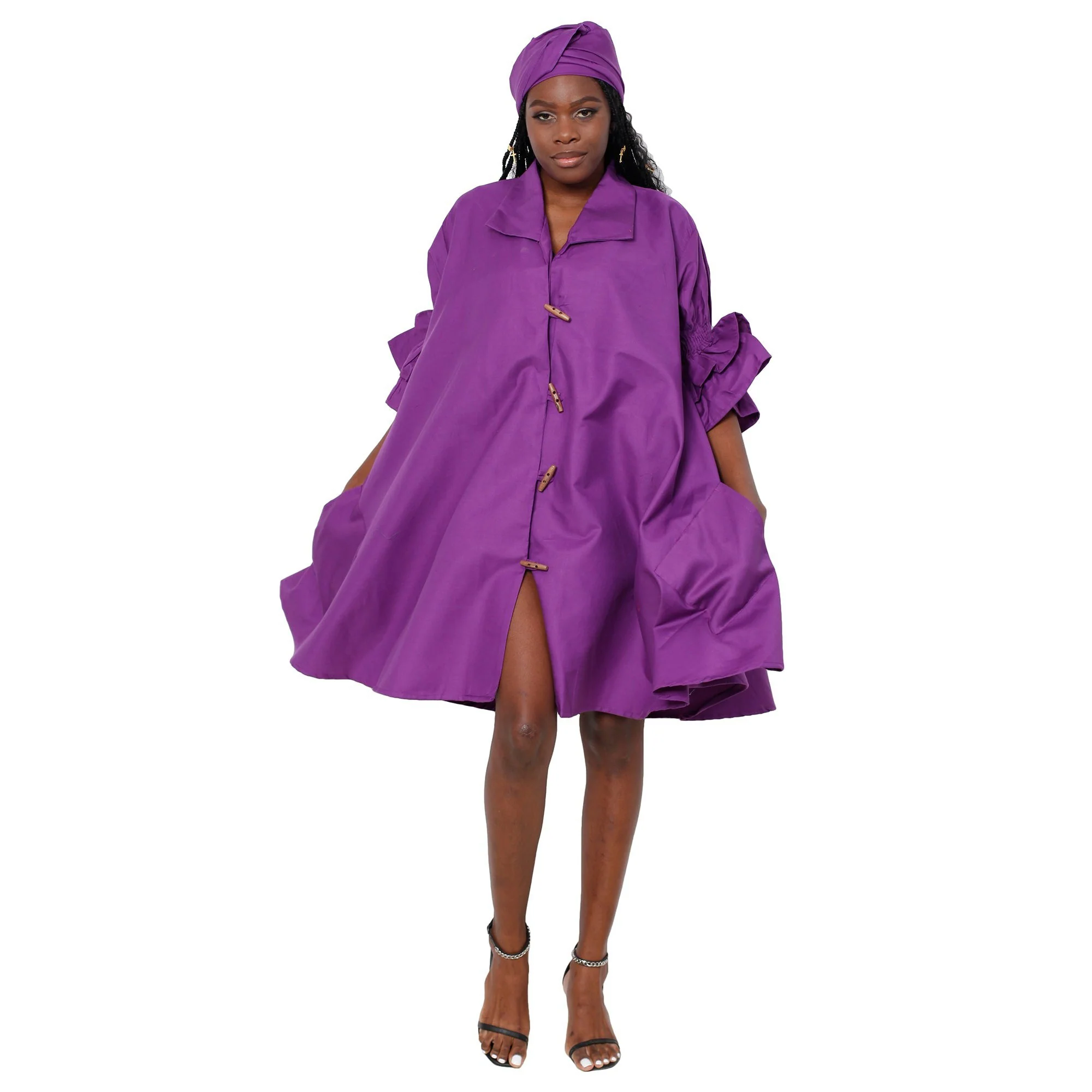 2 pc African Women's Denim Wide Short Jacket with Ruffle Sleeves