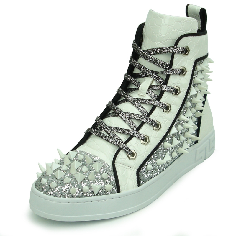 Designer White Spikes High Top Sneakers