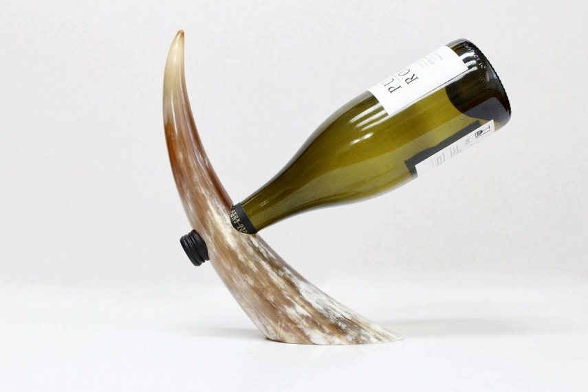 Ankole Cow Horn Wine Bottle Holder - Light