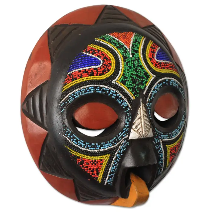 Asomdwoe Ii African Beaded Wood Mask