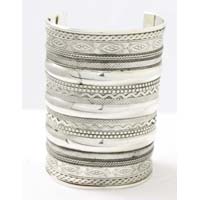 Embellished Long Silver Cuff