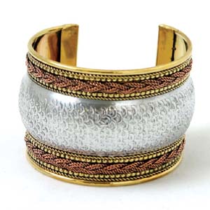 Bracelet-Silver-Brass-Copper 3-Tone Cuff