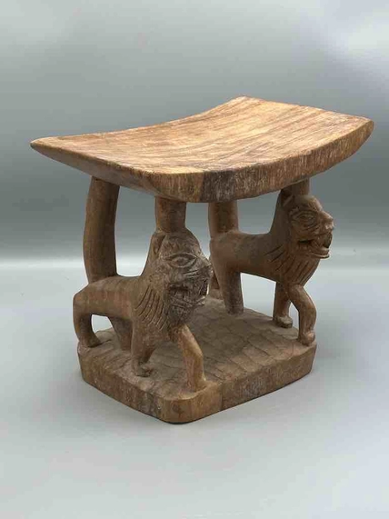 Fon Double Lion Motif Foot Stool - Benin Africa