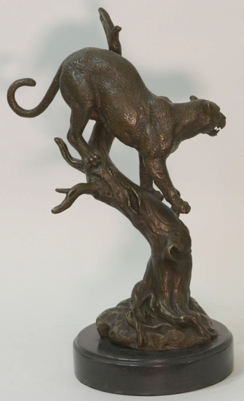 Large African Mountain Lion Leopard Cougar Bronze Art Deco Sculpture Figurine