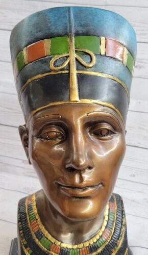 Nefertiti Egyptian Queen Pharaoh Bronze Bust Statue Sculpture Egypt Collectible