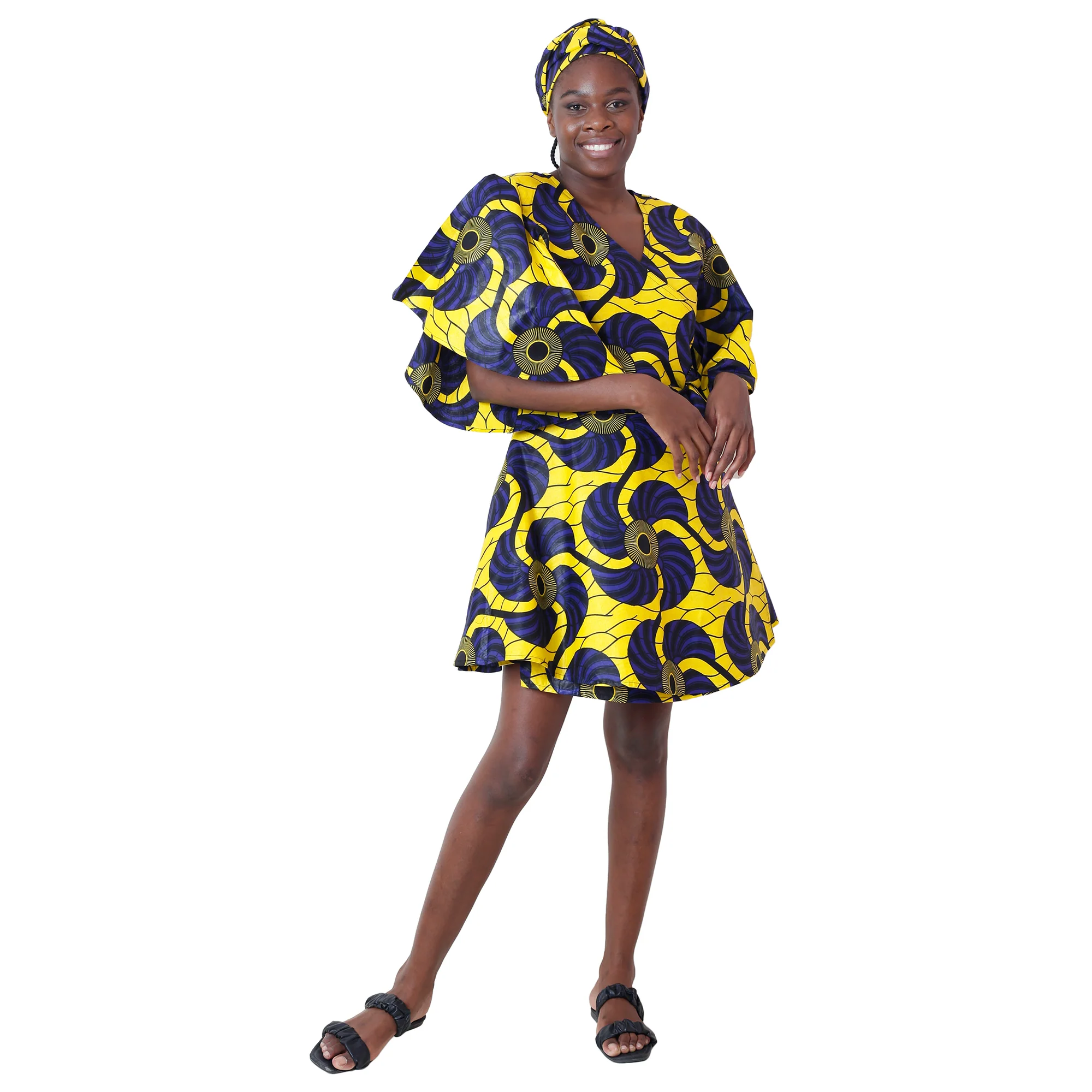 African Women's Short Sleeve Mini Wrap Dress