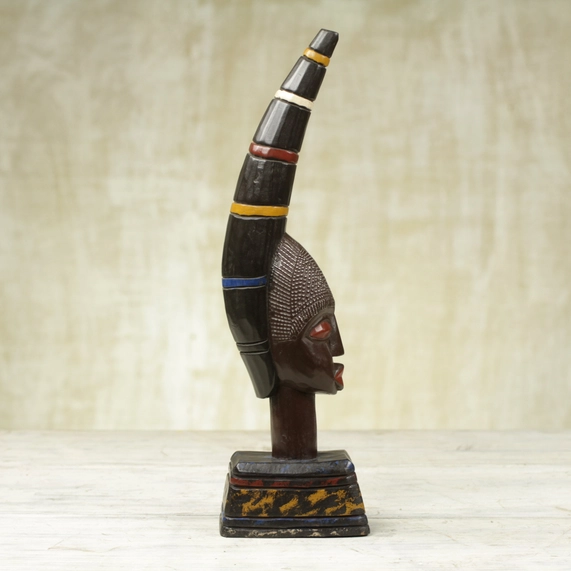Handmade African Odo Mask Wood Sculpture