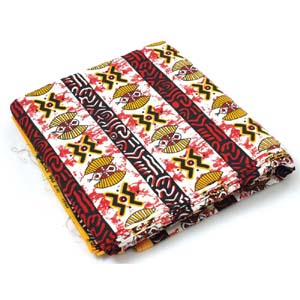 African Tribal Mask Print Fabric : Red