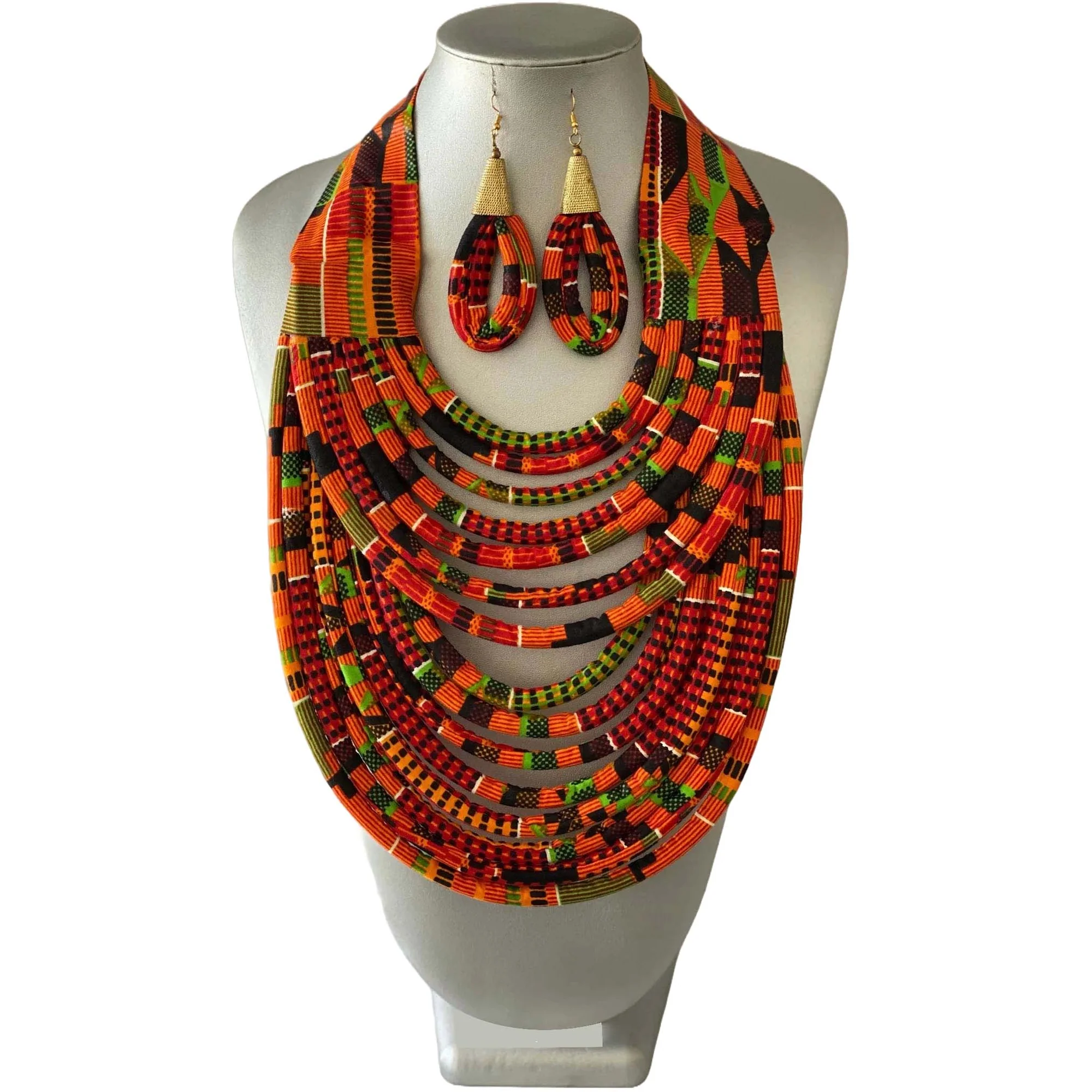Kente Print Fabric Multi Layer Strand Necklace