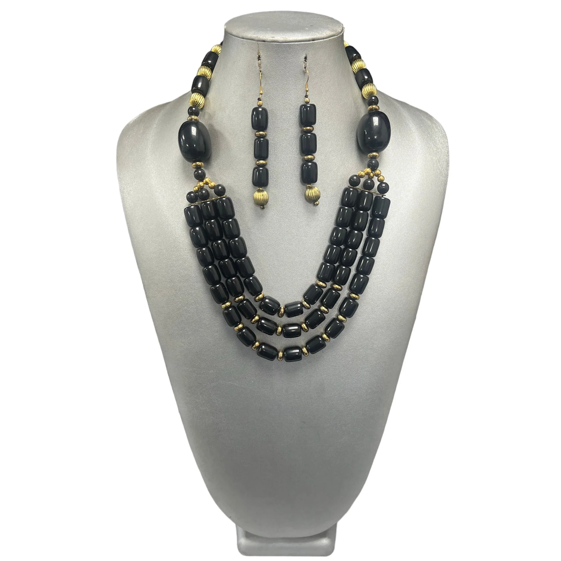 African Women's Wooden Beaded 3 Layer Necklace Set