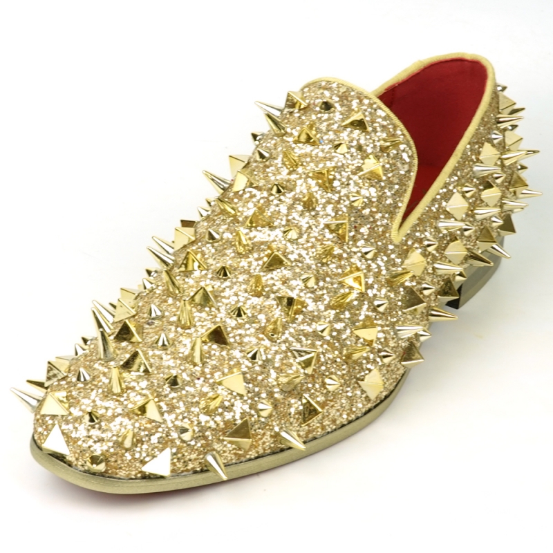 Gold Glitter Gold Spikes Slip on Loafer