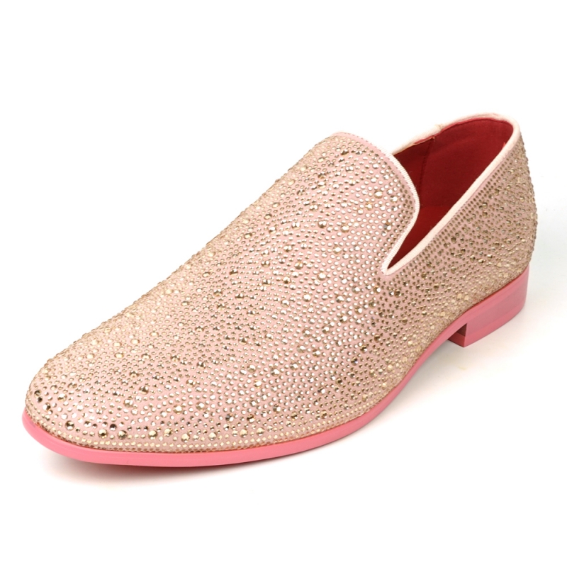 FI-7525 Pink Suede Pink Rhinestones Slip on Loafer Fiesso