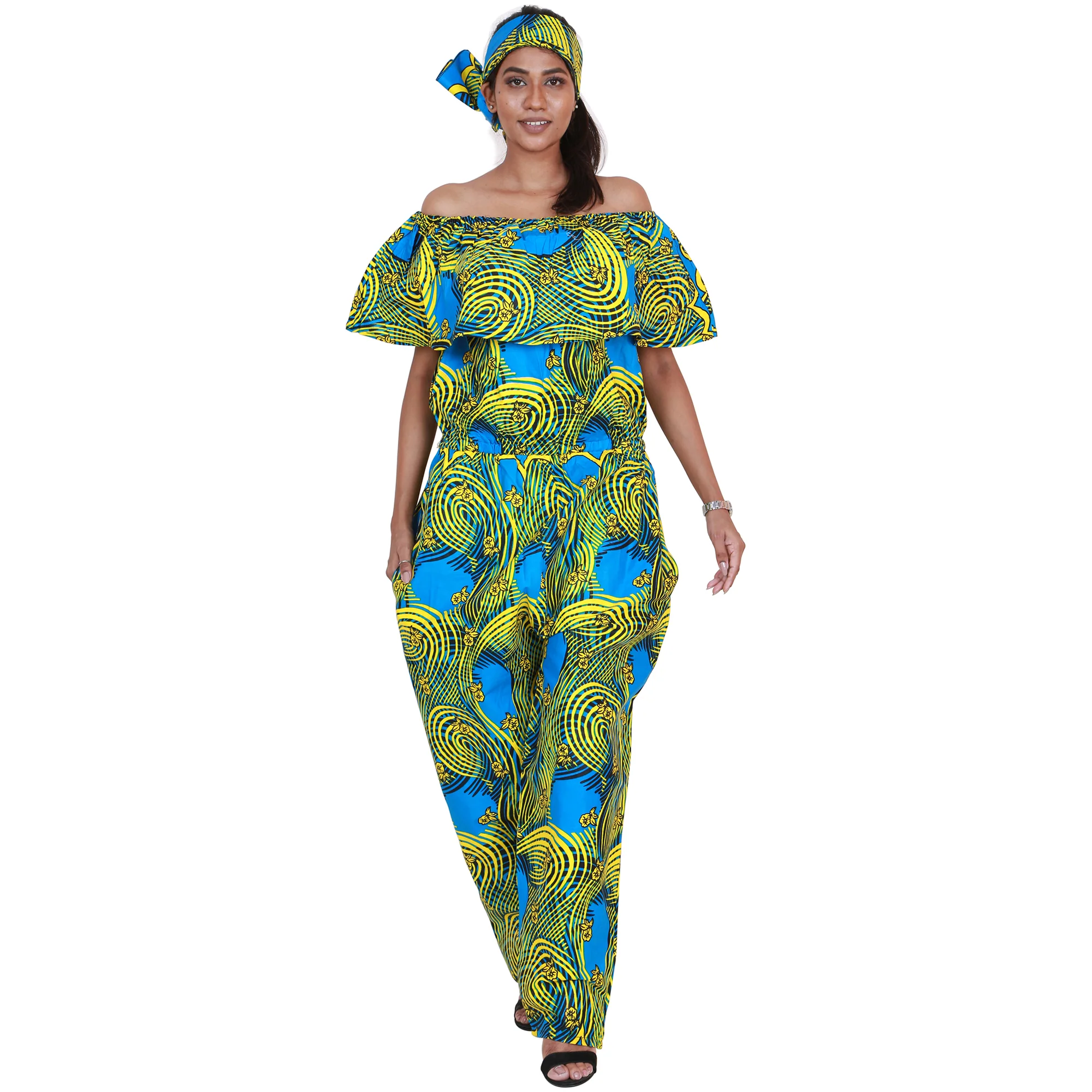African Women's Print Off Shoulder Jumpsuit