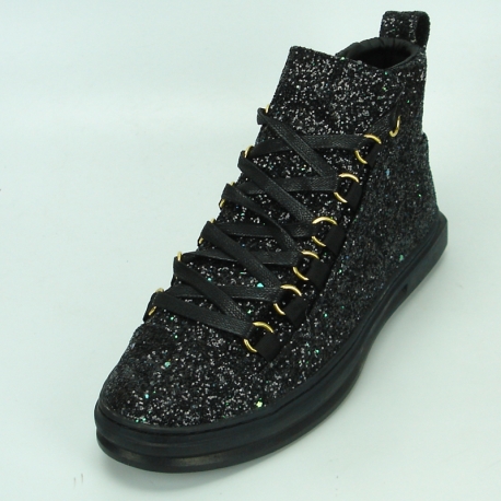 Gold Glitter High Top Boots Black